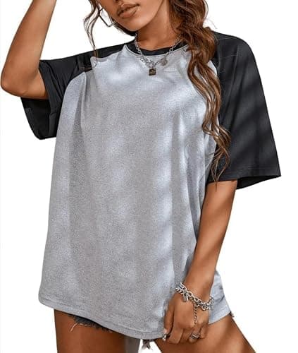 Remidoo Oversized Tshirts for Women Raglan Baseball Shirts Color Block Tops | Short Sleeve, Loose Fit, Baggy, Casual, Vintage, Crew Neck, Boxy, Basic, Cute, Band Tees, Tomboy, Summer, Streetwear - Image 1