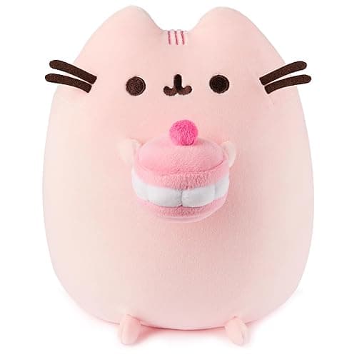 GUND Pusheen Cherry Macaron Squisheen Plush, Squishy Toy, Collectible Dessert Food Toy, Cat Stuffed Animal for Ages 8 and Up, Pink, 9.5” - Image 1