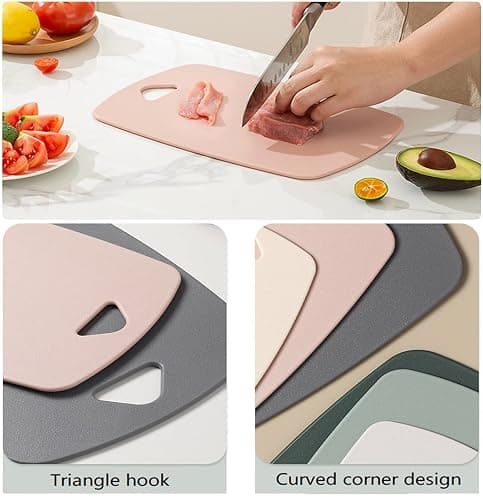 Cutting Boards for Kitchen,Plastic Cutting Board Set of 3, Thick Chopping Boards for Meat, Veggies, Fruits, with Easy Grip Handle,Dishwasher Safe (Pink, 3Pcs) thumbnail 6