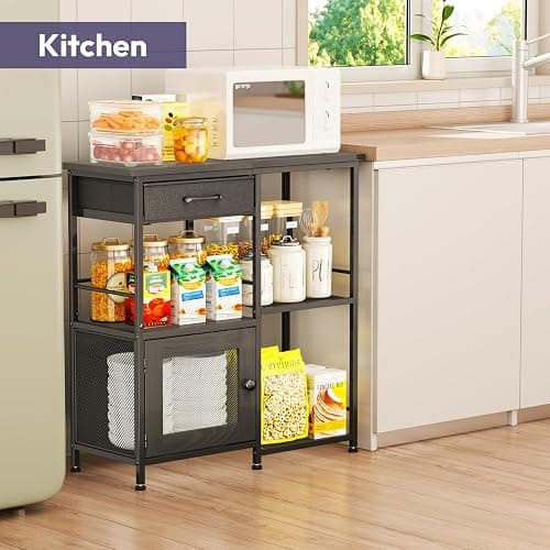 SWTYMIKI Coffee Bar Cabinet for Home - Farmhouse Coffee Stand Station Multi-Purpose Storage Cabinet with Adjustable Feet, Drawers - Kitchen Bar Table for Living Room, Corner, Small Space, Black thumbnail 5