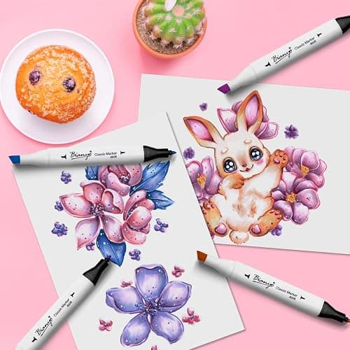 Bianyo 36 Pastel Colors Alcohol Markers Set, Dual Tip Fine and Chisel Art Markers Set with Black Travel Case with a Designable Card for Coloring, Sketching, Drawing, Outlining, Highlighting thumbnail 2