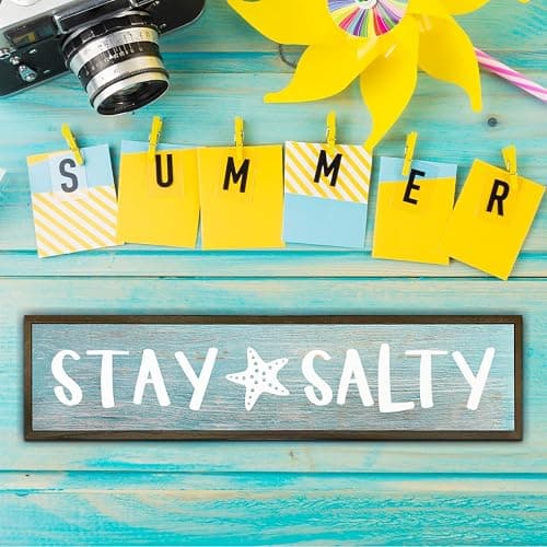 Beach Decoration, Funny Summer Decor Sign, Wall Decors Art, Ocean Coastal Home Decor for Living Room, Bathroom, Beach House Decoration, Framed Wooden Box Sign, Stay Salty Signs 17.8x4x1.2 inches 25 thumbnail 5