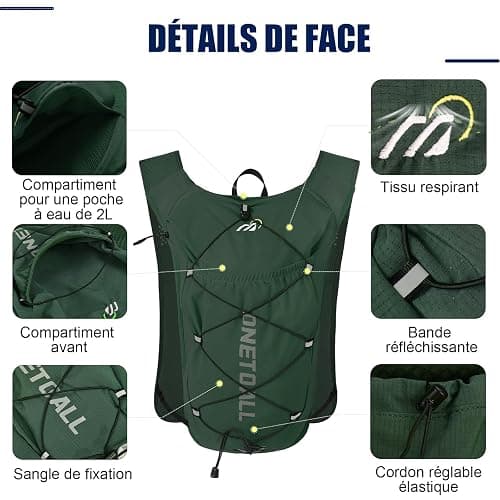 ONETOALL Gilet Hydratation Running Femme avec Flasque Running de 500 ML/Poche à Eau de 2L, Sac Hydratation Running Homme Léger 6L, Gilet Trail pour Jogging Vélo Marathon Moto, 150 g thumbnail 4