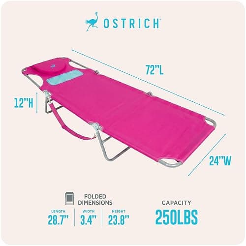 Ostrich the Ladies Comfort Lounger with Chest Support, Foldable and Portable Reclining Outdoor Patio Beach Lawn Camping Pool Tanning Chair, Pink thumbnail 3