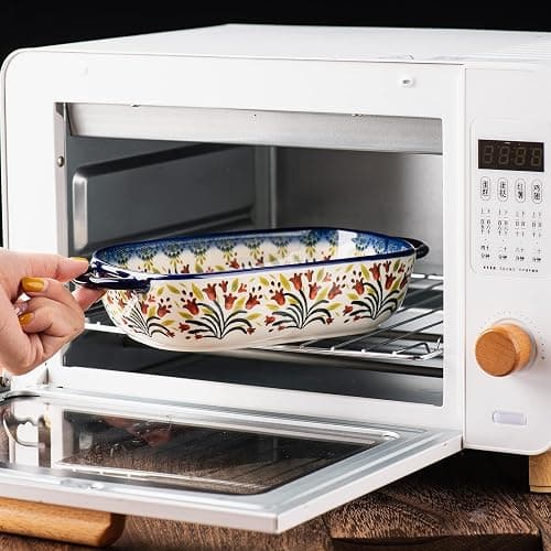ONECCI Baking Dish Ceramic Baking Pan Blue Casserole Dish Rectangular Baking Set 2pcs Bakeware Sets Single Serving Size Lasagna Pan Baking Dishes for oven (The tulip) thumbnail 7