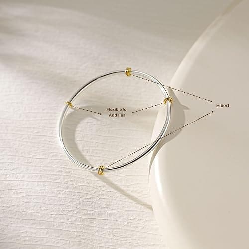NOKMIT Two-Tone Stackable Bangle Bracelets for Women, Triple Interlocking Stainless Steel Bangle Set, Classic High Polished Thin Plain Non-Tarnish Mixed Metal Gold&Silver 1PC/3PCS thumbnail 3