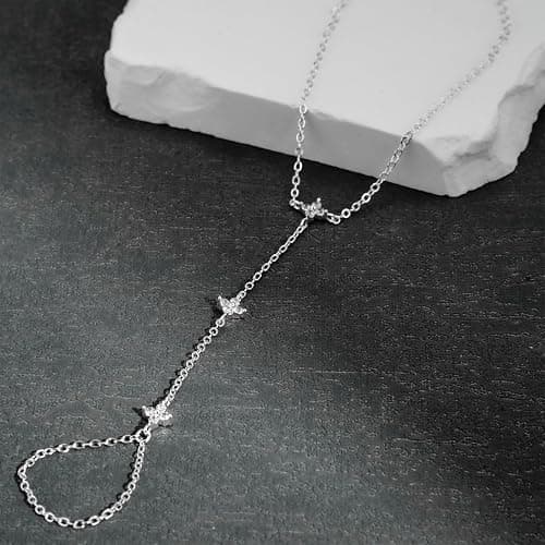 Bheop Bracelets for Women 14K Gold Silver Plated Ring Bracelet Hand Chain Dainty Evil Eye Heart Clover Daisy Cubic Zirconia Stackable Link Chain Hypoallergenic Body Jewelry Cute Trendy Gifts thumbnail 4