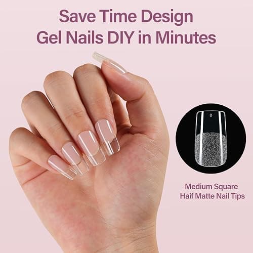 Misssix Medium Square Gel x Nail Tips Kit, 216Pcs Pre Etched Clear Nail Tip | Full Cover False Nail 9-in-1 Gel Glue and Portable Mini U V Nail Lamp for Women 12 Sizes thumbnail 2