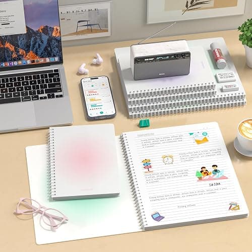 Spiral Notebook A4 College Wide Ruled Notebooks 4 Pack 8.5" x 11" Journaling Notebooks 140 Pages 100GSM Gradient Small Lined Notebooks Waterproof PP Cover for Note Taking for Work School Business Travel thumbnail 6