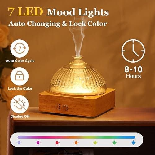 Lecdura Glass Essential Oil Diffuser with Glass Reservoir & WoodBase, 200ml Ultrasonic Lock Color Timer Auto-Off 7 Color Light Aroma Glass Dome Diffuser for Home Office Bedroom Yoga thumbnail 4