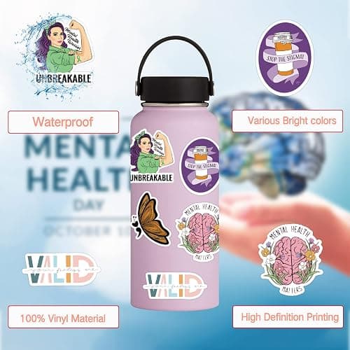 Mental Health Stickers 100PCS Mental Health Awareness,Vinyl Health Gifts Decal,Mental Health Gifts Stickers for Adults,Therapist Gifts Mental Health thumbnail 2