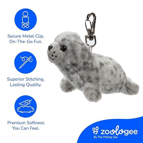 The Petting Zoo Grey Harbor Seal Plush Bag Charms Stuffed Animal, 6 in | Backpack Clips Harbor Seal Sealife Animals by Zoologee. Great Back to School Plush Gifts for Kids thumbnail 4