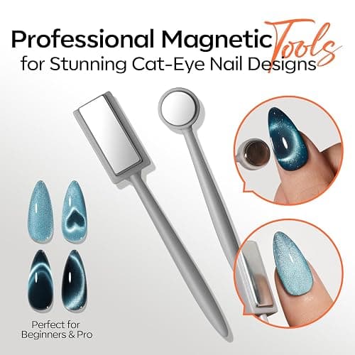 modelones Cat Eye Magnet Set for Nails, Powerful 3 IN One Magnetic Pen Heart Nail Design Square Double Head Round Magnets Tool Winter Christmas Manicure Glassy Moon French Flower Cateye Effect, 10 PCS thumbnail 7