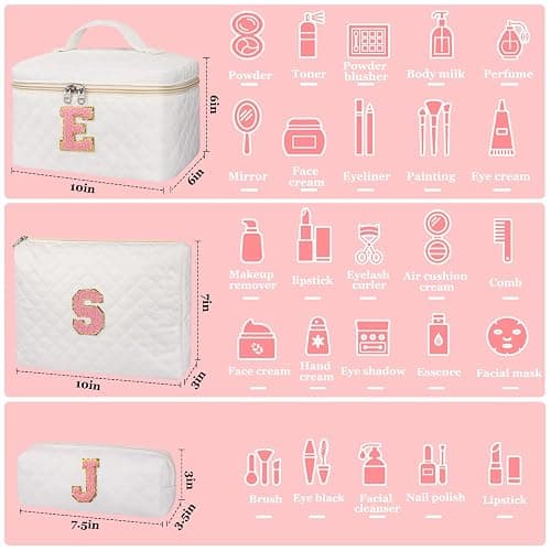Initial Makeup Bag, Personalized Monogram Cosmetic Bag Set, Large Make up Bags | Travel Toiletry Bag | Makeup Bag for Girls Teen Girl Friend Sister Wife Girlfriend Gifts Daughter (Letter E) thumbnail 4