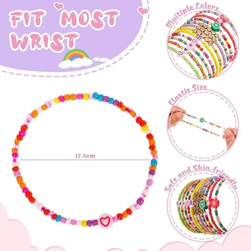 Guiqulai 48 Pcs Kids Friendship Bracelet Set,Colorful Adjustable Beaded Bracelets,Cute Stretch Preppy Bracelets thumbnail 3