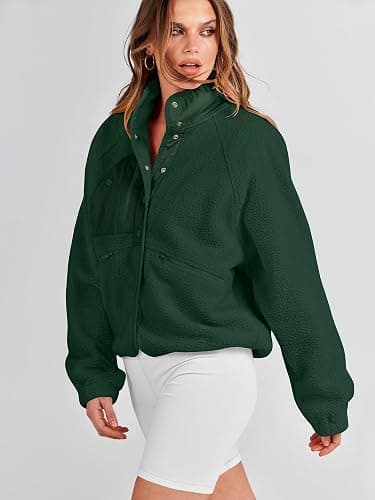 ANRABESS Womens Fuzzy Fleece Jacket Fall Casual Long Sleeve Cropped Sherpa Button Down Shacket Coats Outwear With Pockets thumbnail 5