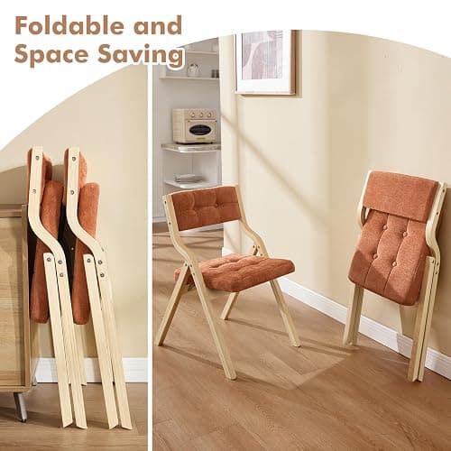 choairy 4-Pack Folding Dining Chairs with Cushion,Padded Foldable Dining Chairs,Portable Wooden Folding Chairs with Tufted Buttons Seat for Dining Rooms Kitchen Wedding and Party Indoor Orange thumbnail 5