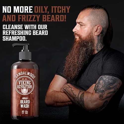 Viking Revolution Beard Wash Shampoo w/Argan & Jojoba Oils - Softens & Strengthens - Sandalwood Scent - 17 oz Shampoo thumbnail 2