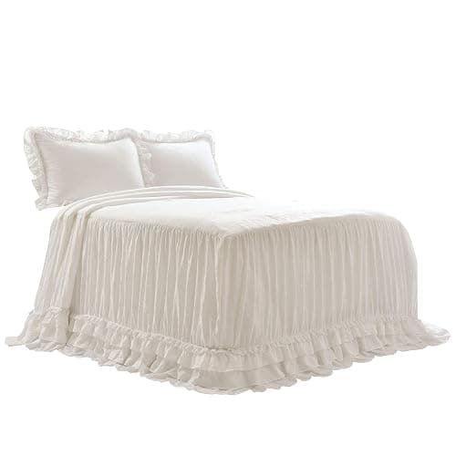 Lush Decor Ella Ruffle Lace Bedspread, 3 Piece Set, Queen, White - Cute Bed Set - Queen Bedding - White Bedding - Coquette Decor - Ruffle Trim - Lace Trim thumbnail 7