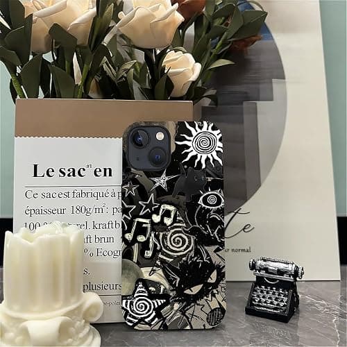 Bvkilrvc for iPhone 13 14 Case, Grunge Black Cat Pattern Print Matte Phone Case Funny Liquid Silicone Case Impact Resistant Anti-Scratch Shockproof Protective Cover thumbnail 5