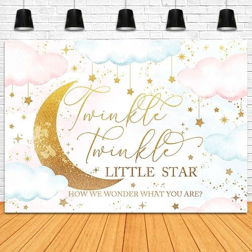 Fitumiw Twinkle Twinkle Little Star Gender Reveal Backdrop 7x5ft Pink or Blue How We Wonder What You are Gender Reveal Background Party Decorations Moon and Stars Boy or Girl Banner - 7x5ft - Pink&Blue thumbnail 4