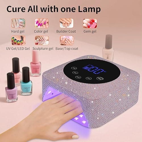 Kikugu Cordless UV LED Nail Lamp,72W Rechargeable UV Light for Gel Nails with 5 Timer Setting Quick Dry Curing Lamp with Display Auto Sensor for Salon & Home(Pearl Pink Diamond) thumbnail 7