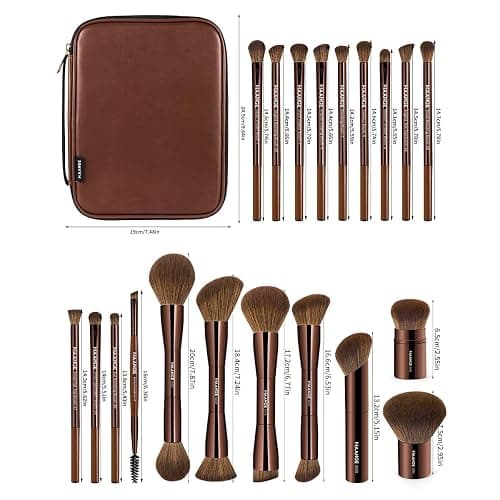 MAANGE 20 PCS Makeup Brush Set with Bag, Double-ended Kabuki Brush Foundation Contour Brush for Liquid Powder Concealer Eye Shadows Cream Cosmetics Blending Blush Face Makeup Tools (Brown) thumbnail 9