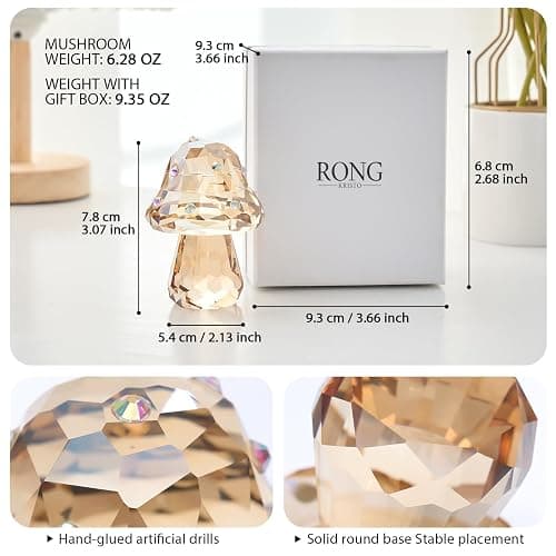 RONG KRISTO Crystal Mushroom Figurine,Glass Vegetable Kitchen Decor, Cute Mushroom Art Glass Office Desk Home Decoration, Handmade Collectible Gift for Bestfriend (Champagne Color) thumbnail 3