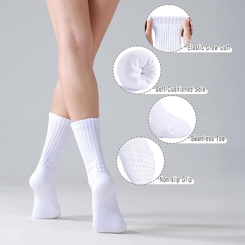 Toetally Pilates Socks for Women Mid Calf Slouch Yoga Socks with Non Slip Grippers for Barre Boot Sock 3 Pairs thumbnail 4