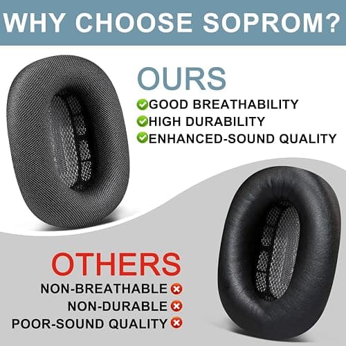 SOPROM Ear Cushions for Airpod Max Over-Ear Headphones Replacement Earpads Covers Cups Pads with Durable Mesh Fabric, Softer Foam and Magnet-Silver thumbnail 4