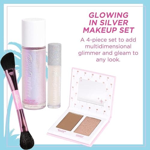 Petite 'n Pretty Makeup Set for Kids (Silver) - Face & Body Makeup for Kids, Tweens, Teens - Highlighter, Body Shimmer Glitter, Lip Gloss, Makeup Brush, Made in the USA thumbnail 3
