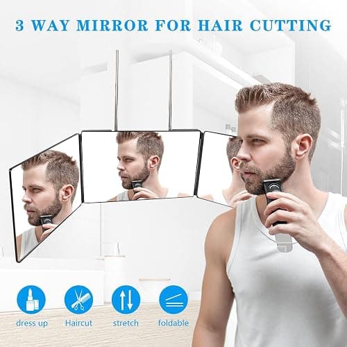 JANMPASK 3 Way Mirror for Self Hair Cutting Tools with Height Adjustable Mirror 360 Trifold for Makeup to See Back of Head (Black) thumbnail 5