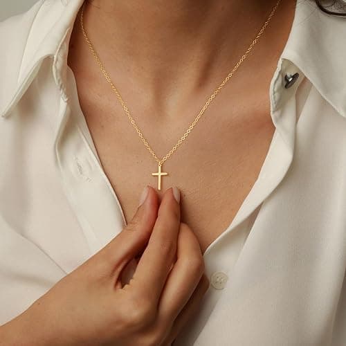 Turandoss Gold Cross Necklace for Women - Dainty 14K Gold Plated Cross Necklace Layered Beaded Infinity CZ Holy Mary Medal Pendant Necklaces for Women Trendy Faith Jewelry First Communion Gifts thumbnail 4