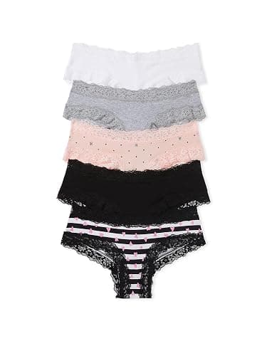 Victoria's Secret Women's Lace & Cotton Cheeky Underwear, Minimal Coverage Panties for Women, Multi Pack (XS-XXL) - Medium - Purest Pink Mix - Image 1