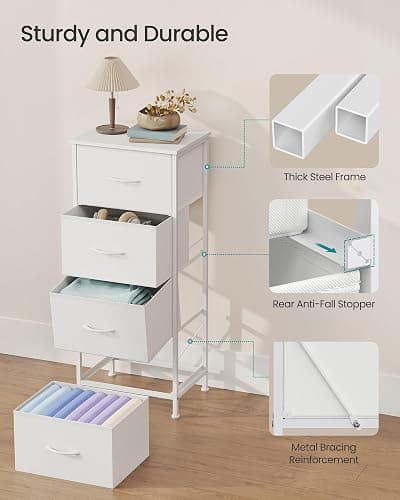 SONGMICS Dresser for Bedroom, Chest of Drawers, Steel, MDF, 4 Non-Woven Fabric Drawers, Storage Organizer Unit, Closet, Entryway, Cloud White and Snow White ULGS314W01S thumbnail 6
