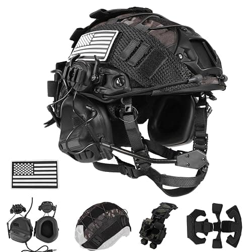 ClrfZebr Tactical Helmet with Headset,4in1 Upgraded Adjustable with Helmet Cover for Airsoft Cosplay Military Tactical Gear - Image 1