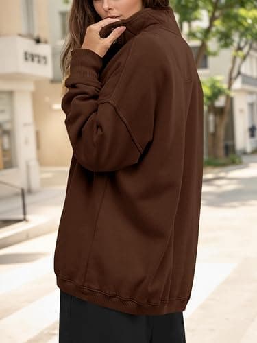 Fisoew Womens Oversized Sweatshirt Casual Snap Stand Collar Long Sleeve Pullover Tops Fall Travel Outfits thumbnail 3