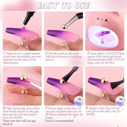 Flatback Nail Pearls Gems and Glue, Small Half Round Silver and Gold Nail Charms Beads and White Beige Pearls for Nails with Pickup Tools, Pearl Nail Charms Rhinestones for Crafting Face Manicure DIY thumbnail 6