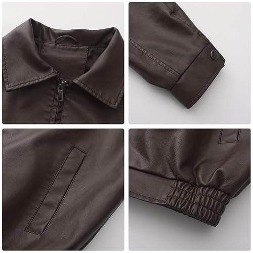 hathne Women's Oversized Leather Jackets Faux Zip Up Fall Fashion Motorcycle Jackets Coats Winter Clothes thumbnail 8