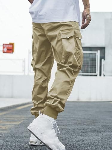 Men Techwear Cargo Joggers Flap Pocket Elastic Drawstring Waist Pants thumbnail 2