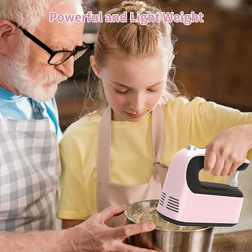 Yomelo 9-Speed Digital Hand Mixer Electric, 400W Powerful DC Motor, Hand Mixer Electric Handheld with Snap-On Storage Case, 5 Stainless Steel Accessories, Beaters, Dough Hooks, Whisk(Pink/Black) thumbnail 2