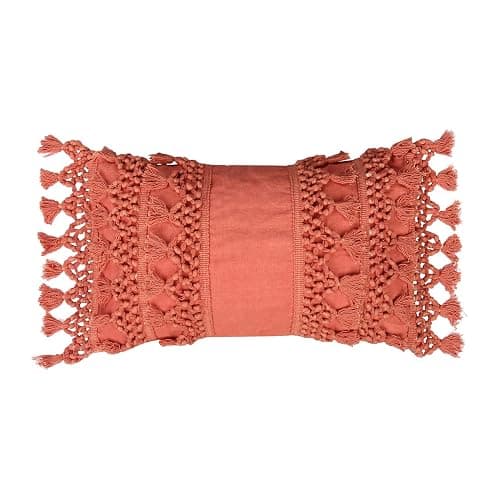 RAJRANG Coral Throw Pillow Cover with Decorative Tassels - 20x12 Inches Lumbar Boho Cushion for Living Room and Sofa Decor - Image 1