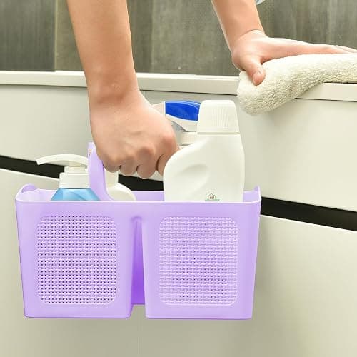 ALINK Portable Shower Caddy Basket with Compartments, Plastic Divided Cleaning Caddy Organizer Storage Tote with Handle for Bathroom, College, Dorm Room Essentials - Purple thumbnail 5