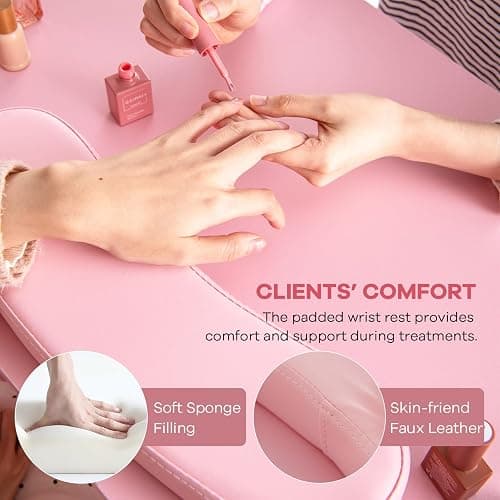 WELLHUT Nail Table for Nail Tech, Manicure Table w/Movable Wrist Rest, Acetone Resistant Nail Desk Salon Station Workstation with 3 Drawers, 2 Large Cabinets for Home Office Spa Beauty Salon thumbnail 4