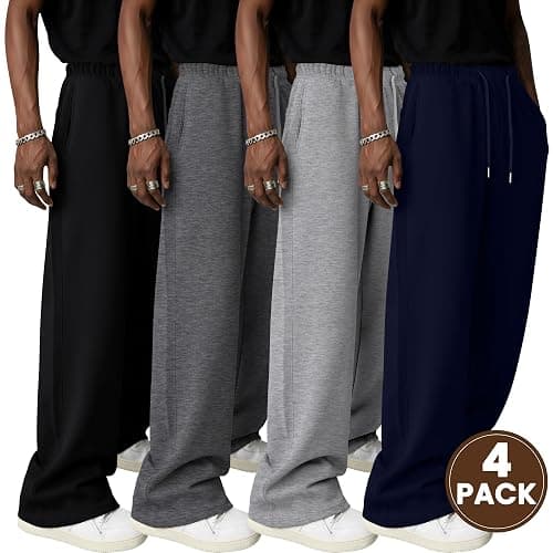 Neer 4 Pack Men's Sweatpants Athletic Wide Leg Drawstring Open Bottom Pants Baggy Joggers Lounge with Pockets Fall thumbnail 2