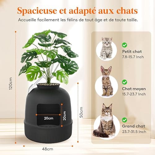 Lifewit Bac Litiere pour Chat avec Désodorisant et Filtre, Maisons de Toilette Chats pour Salon, Chambre à Coucher, Coins, Litiere Chat Fermé avec Fausse Plante, Pelle, 48 x 120 cm, Noir thumbnail 3