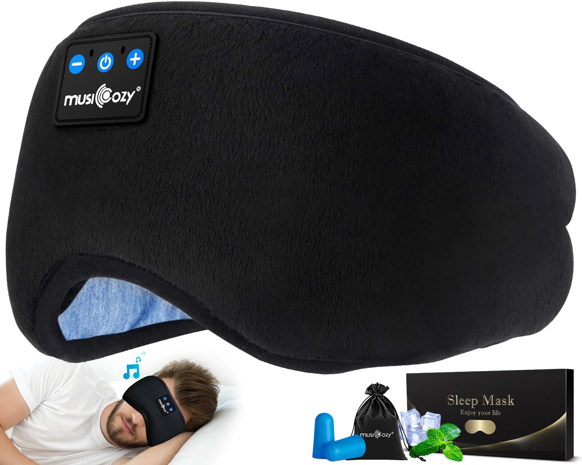 Sleep Headphones - Eye Mask for Women Men Unisex, Wireless Music Mask Built-in Speakers Microphone Adjustable Strap for Side Sleepers Travel Office - Image 1