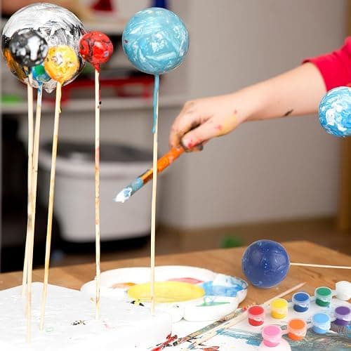 64 PCS Solar System Project Kit, Solar System Model Kit with 13 Mix Foam Balls, Solar System Toys for Kids 3-5, Learn Planets Science Kit School Project Supplies of Bamboo Sticks, Flags, Brushes thumbnail 2