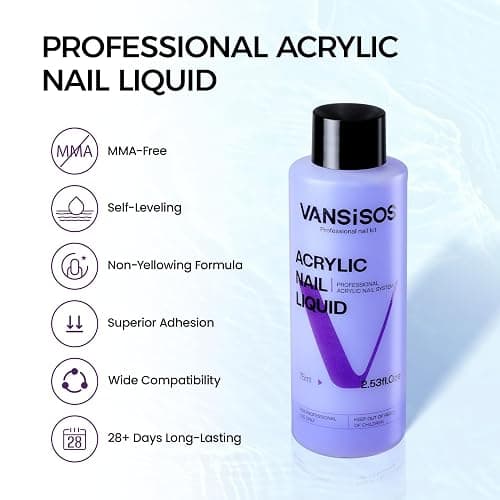 VANSISOS Acrylic Nail Kit for Beginners:Nails Kit Acrylic Set with 3PC Acrylic Powder 75ml Acrylic Liquid Set with Glitter Powder Top Coat Nail Tools Perfect Acrylic Nail Kit for DIY Nail Art at Home thumbnail 4