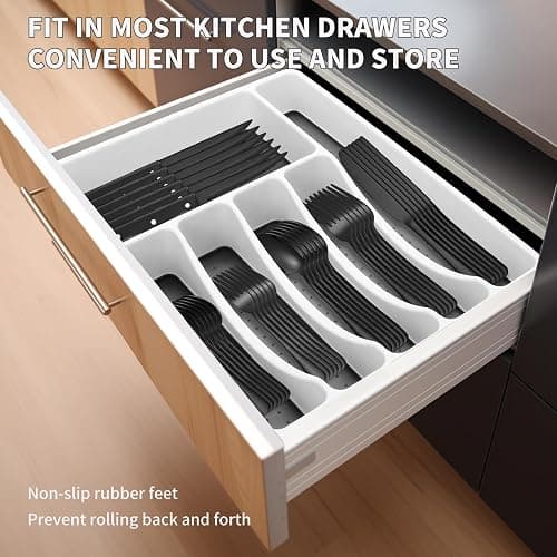 53PCS Black Silverware Set for 8 with Cutlery Drawer Organizer, Stainless Steel Flatware Set with Steak Knives, Include Spoons and Forks Set & Serving Utensils, Mirror Polished thumbnail 3